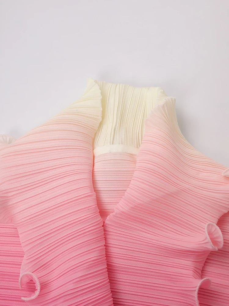 Plissé Pleated Duster Coat with Ruffled Detailing