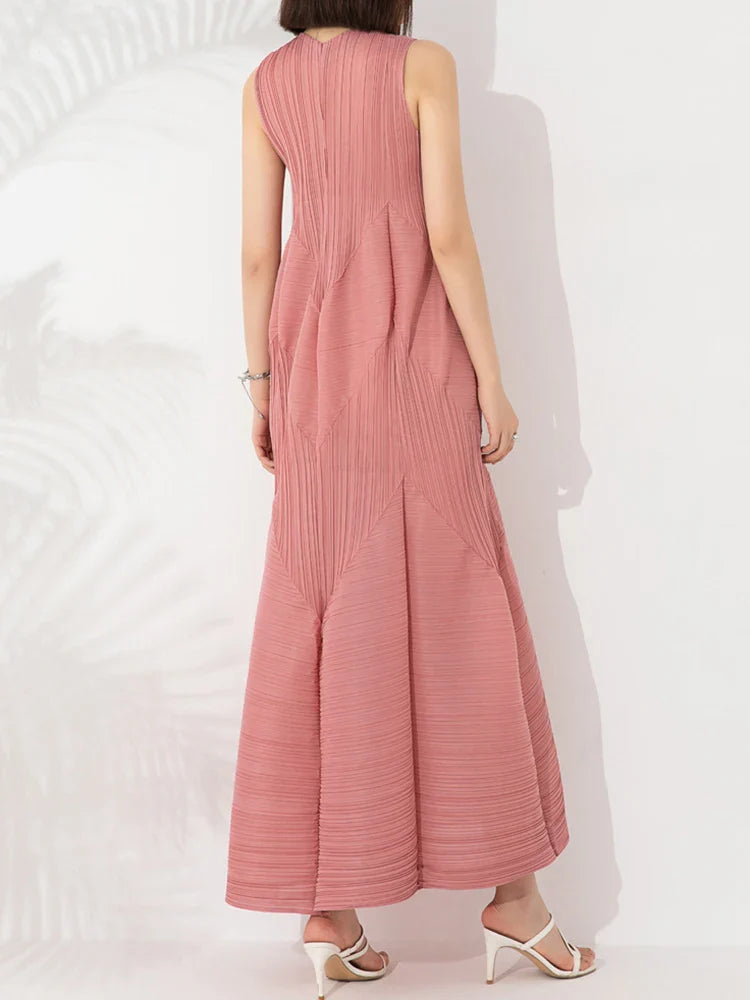 Japanese Pleated Midi Dress - Sleeveless