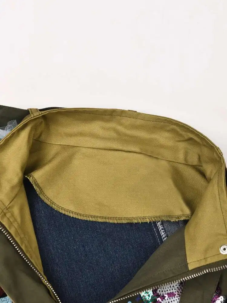 Luxe Patchwork Ruffled Bomber Jacket