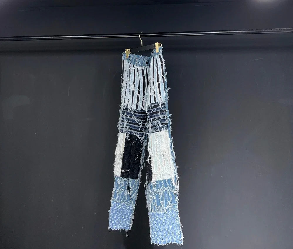 Men's Denim Distressed Light Wash Blue Jeans