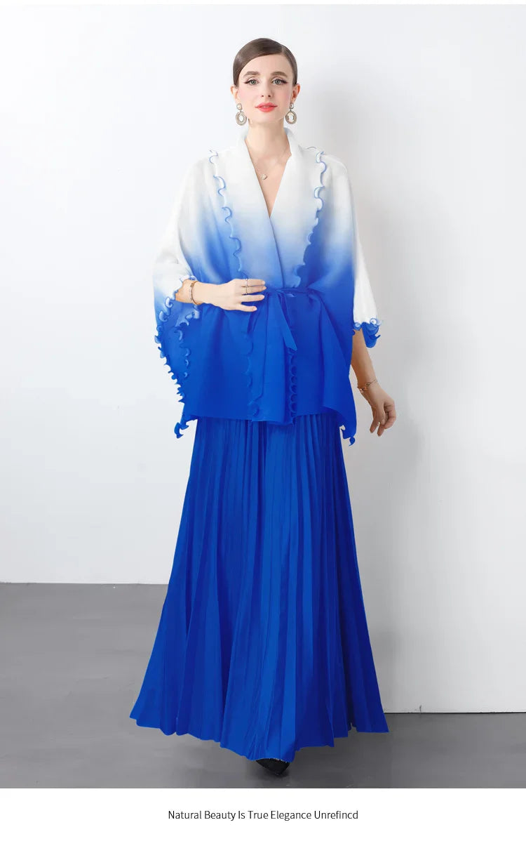 Plissé Pleated Long Skirt With Capelet Top
