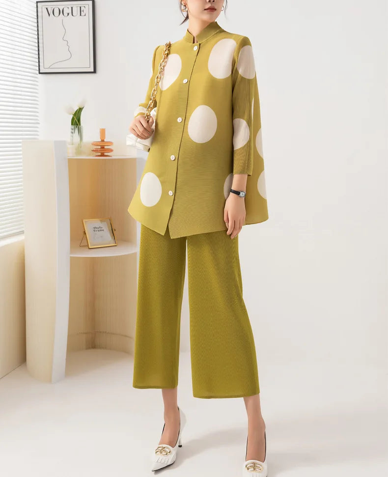 Japanese Pleated Polka Dot Pant Set