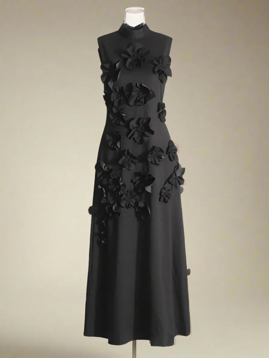 Luxe 3D Floral Midi Sleeveless Dress
