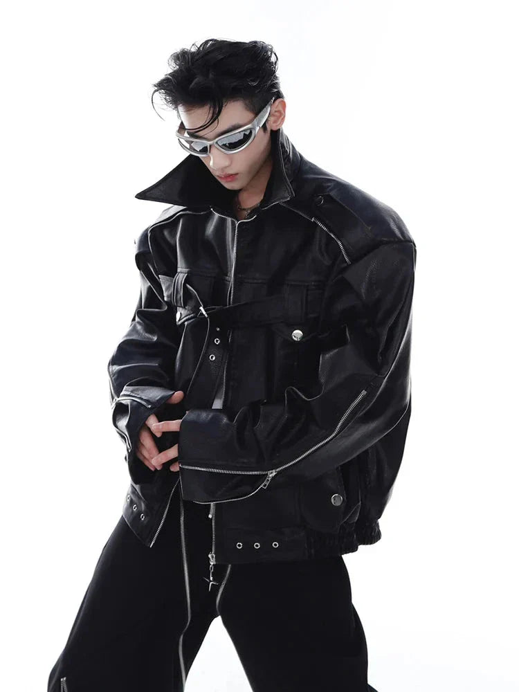 Men's Luxury Oversized Faux Leather Bomber Jacket