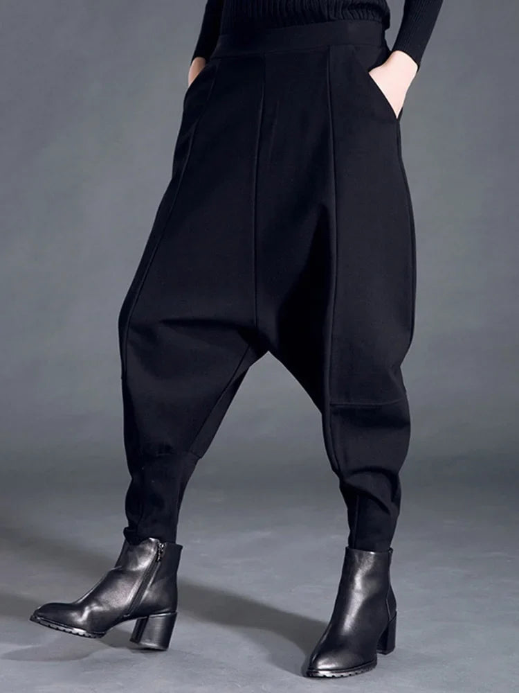 Couture Black Harem Pants with Elastic Waist