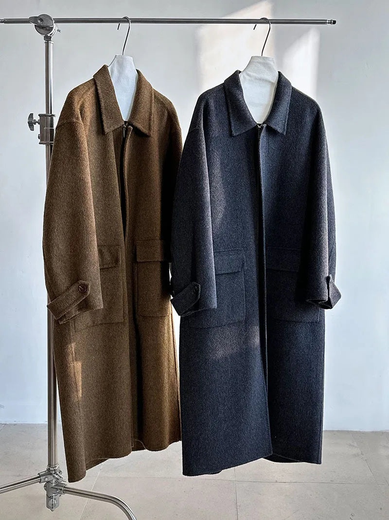Women's Luxe Wool Long Zip-Up Oversized Coat