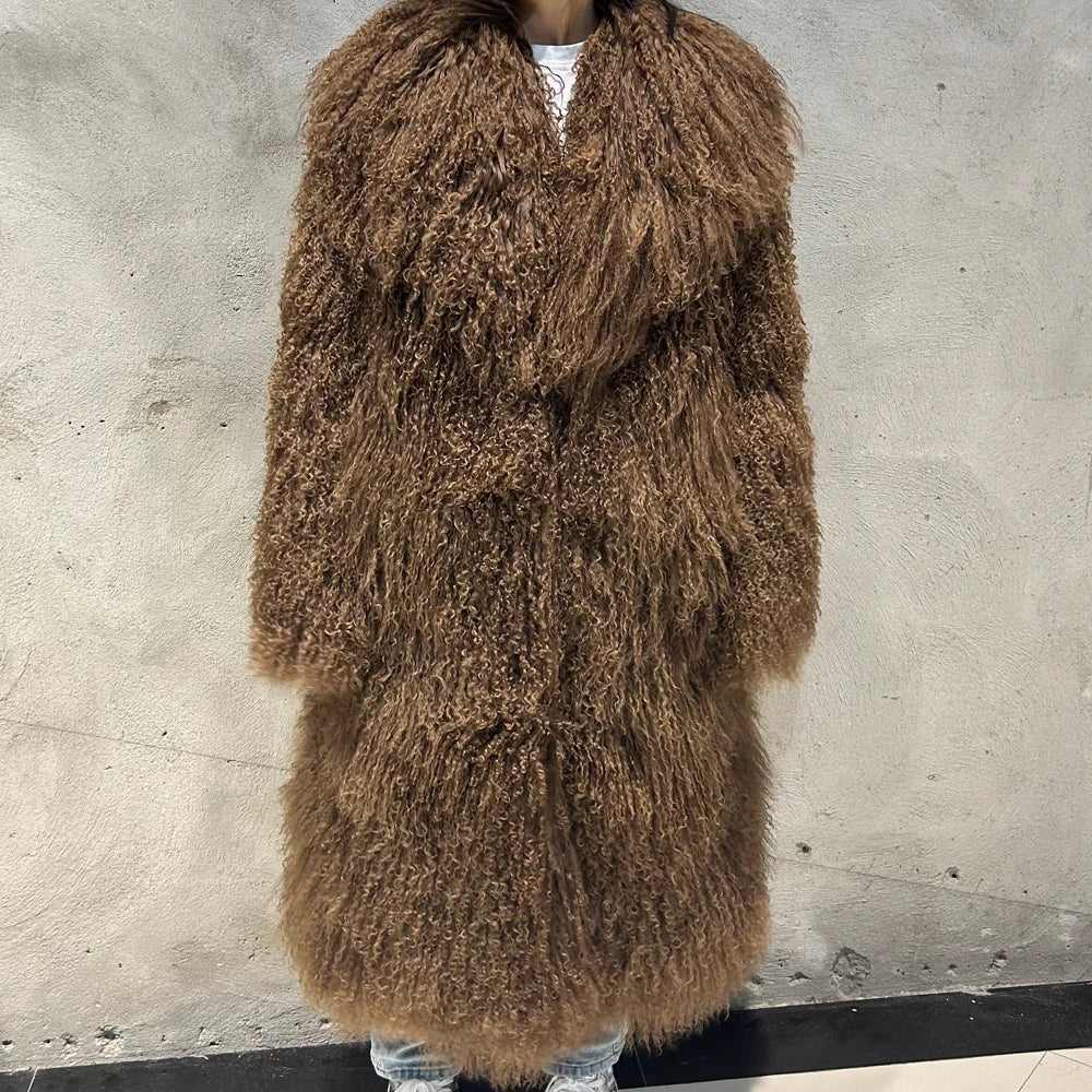 Luxury Genuine Mongolian Sheepskin Fur Coat