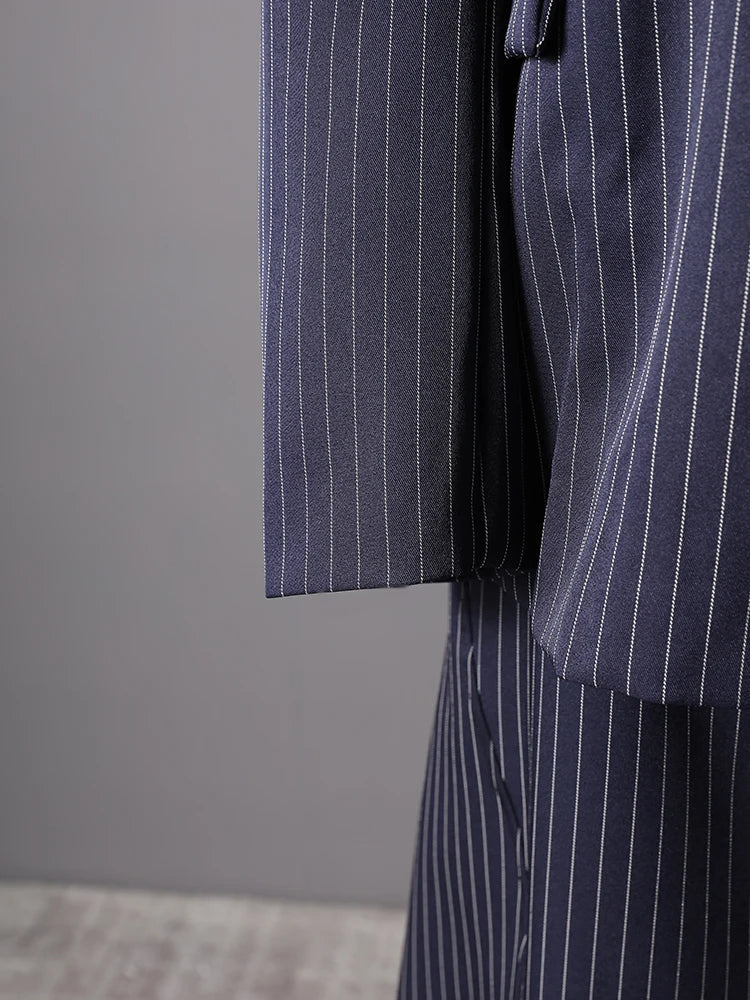 Women's Pinstripe Suit Set - Comfortable Elastic Waistband