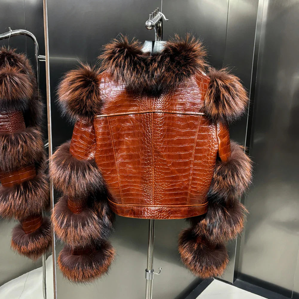 Leather Jacket with Fur Sleeves