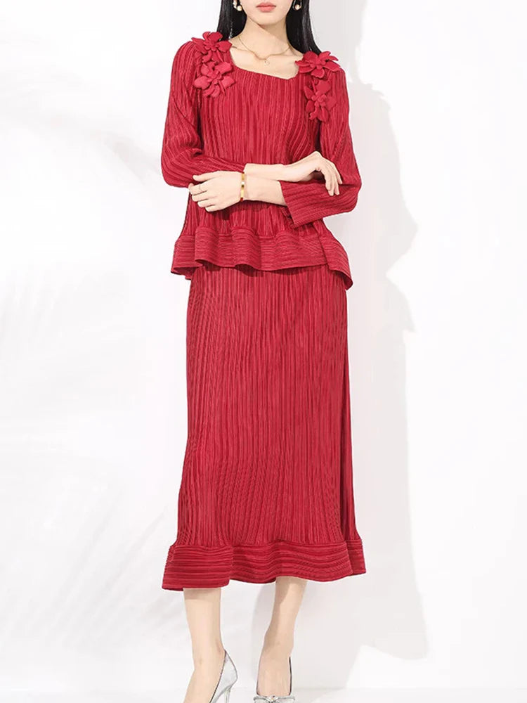 Luxury Pleated Top & Skirt - Designer, Formal Event Outfit