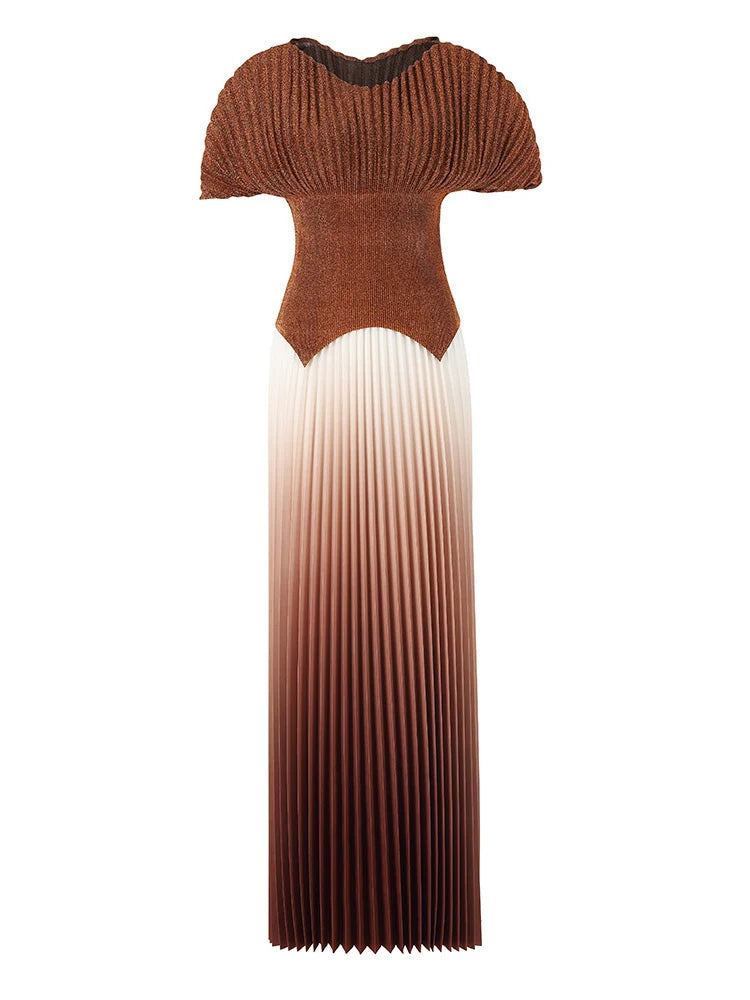 Metallic Pleated Top & Plisse Maxi Skirt Set