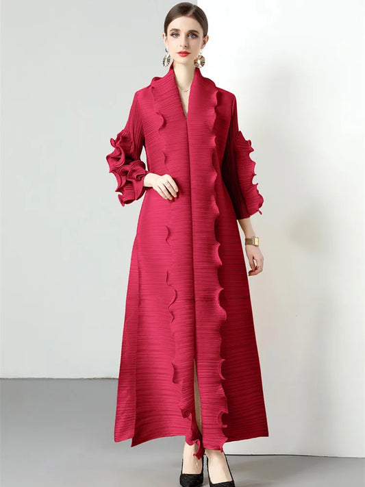Women's Loose Fit Pleated Long Coat â€?Elegant Outerwear