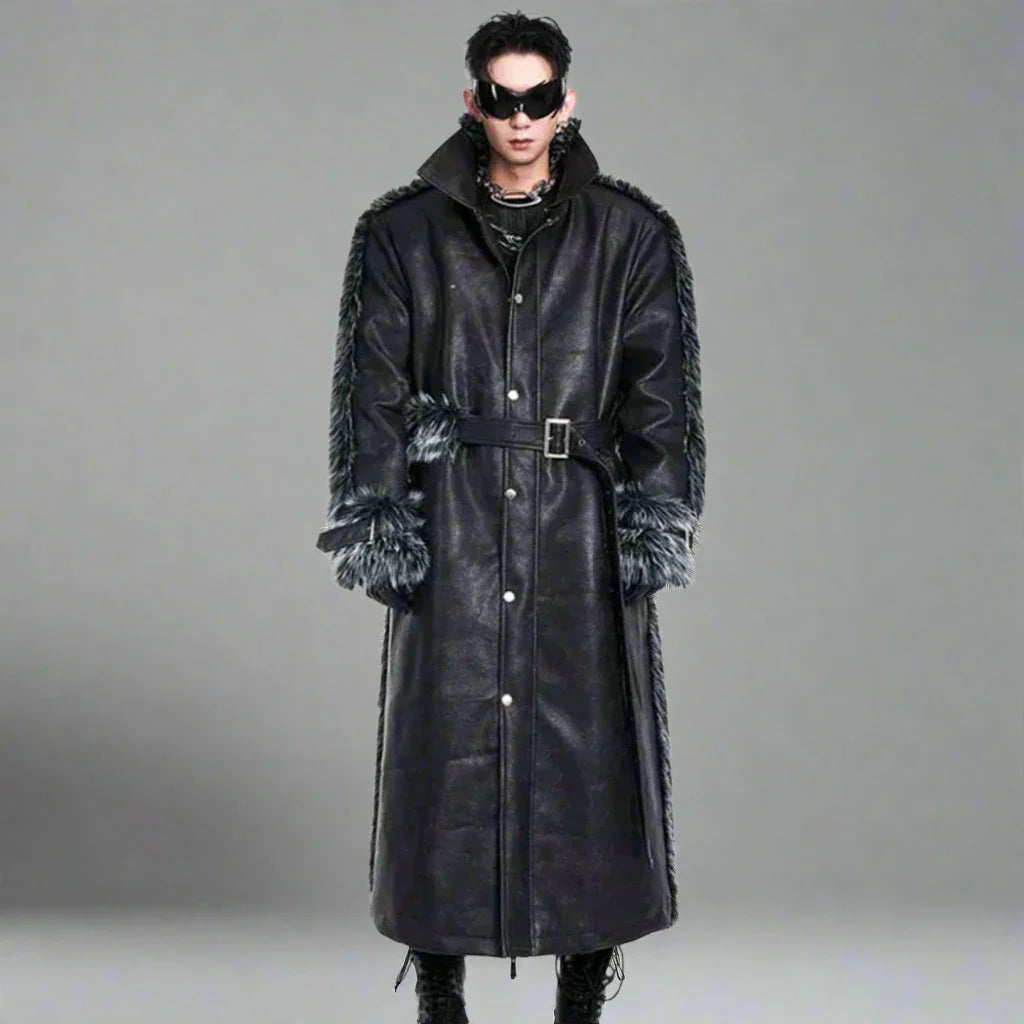 Men's Luxury Faux Leather Fur Extra Long Coat