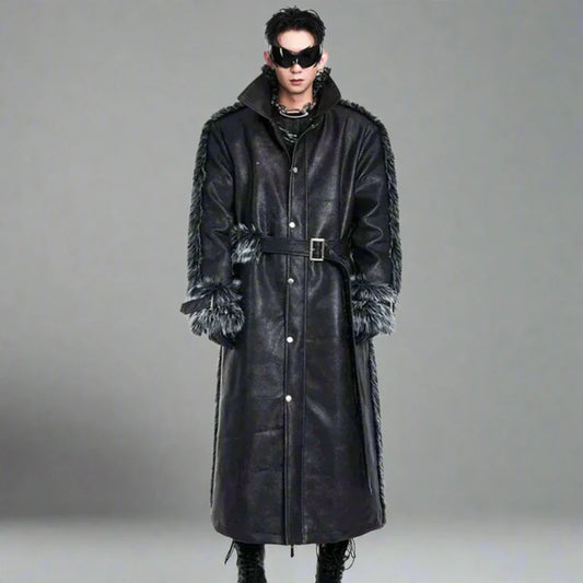 Men's Luxury Faux Leather Fur Extra Long Coat