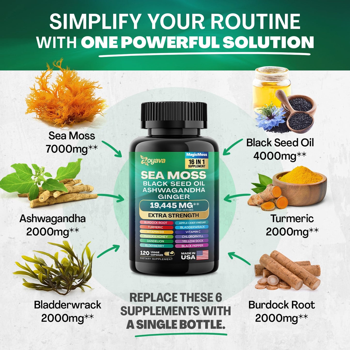 Vitality Boost Duo: Sea Moss 16-in-1 Magic Moss 120 Caps & Shilajit Power ShilaStrength Blend 60 Caps- Energize Your Life!