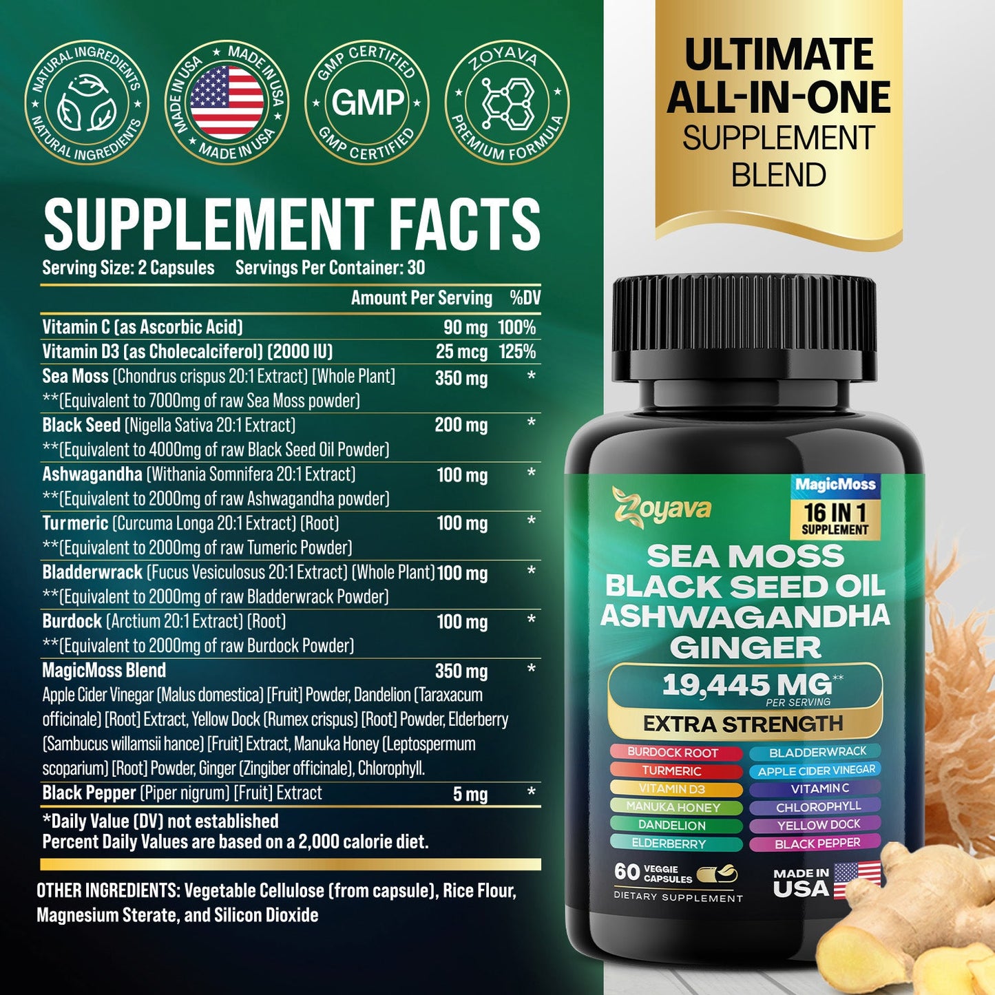 Zoyava™ Radiant Beauty Trio- Bovine Colostrum Supplement 5250 MG, Sea Moss 16-in-1 Magic Moss Super Blend - 19,445MG, and Cosmic Collagen Beauty Complex - 64,000MCG