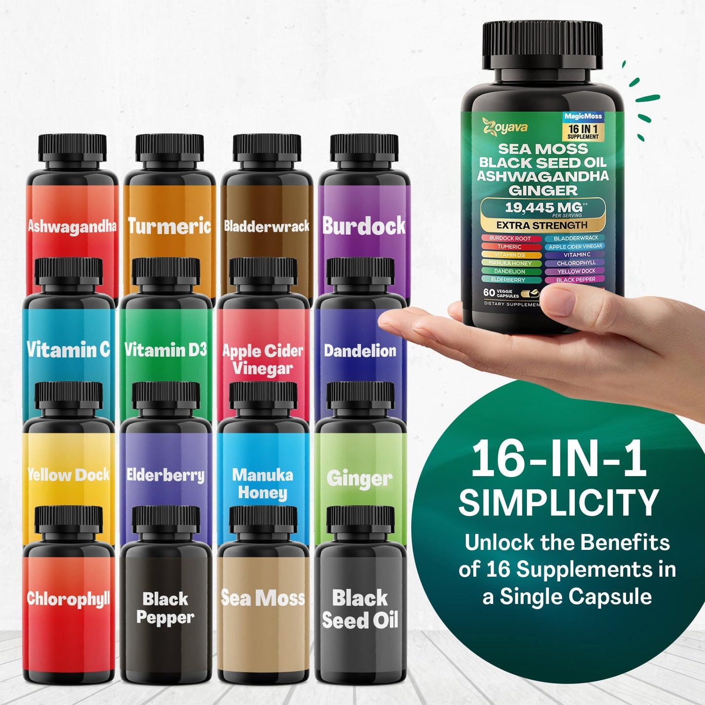 Zoyava™ Harmonize Health and Vitality: Sea Moss 16-in-1 Magic Moss Super Blend 19,445MG & Saffron ZestyZen Powerhouse 4,000MG