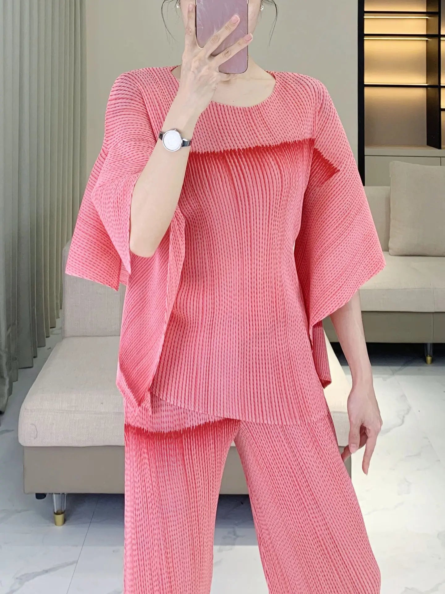 Luxe Japanese Pleats Pull-On Pants & Top Co-Ord Set