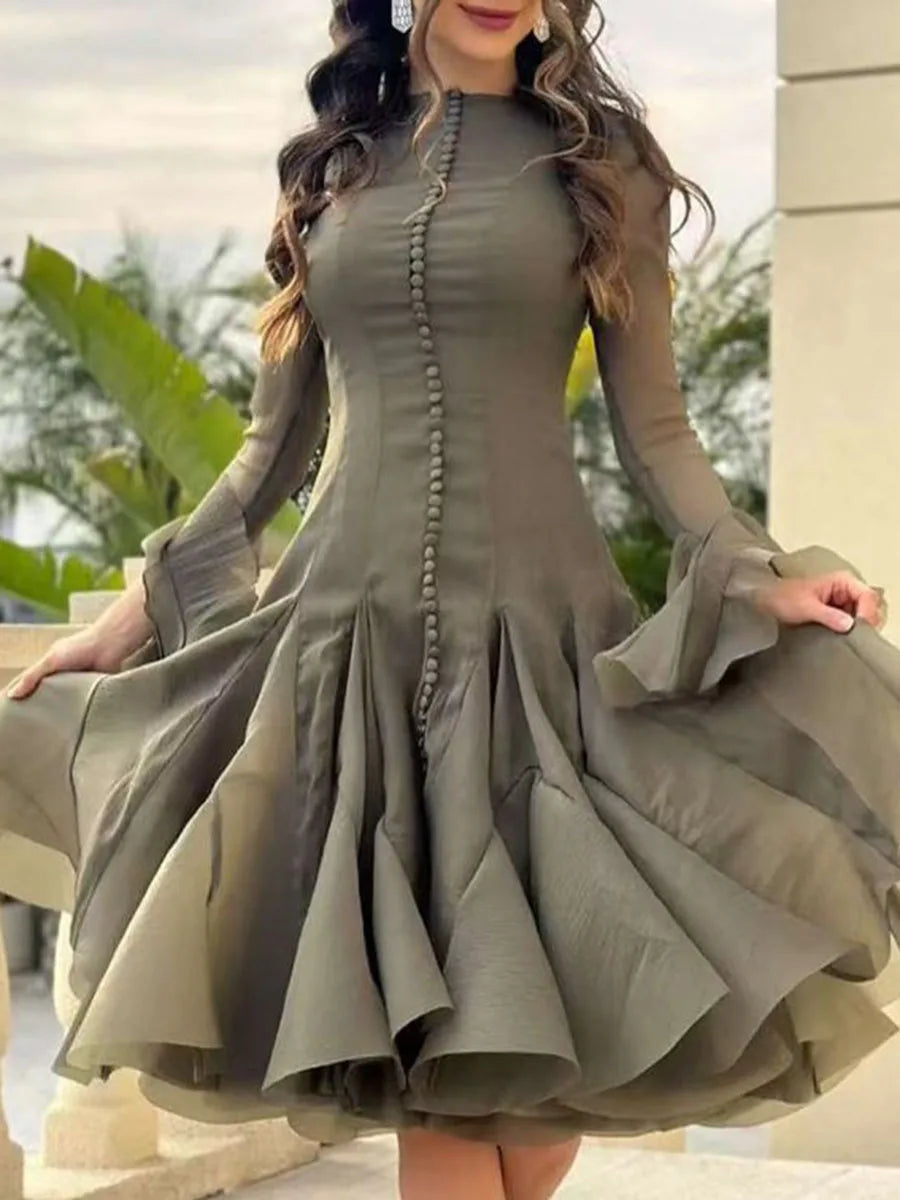 Fitted Bell Sleeve Chiffon Mini Dress