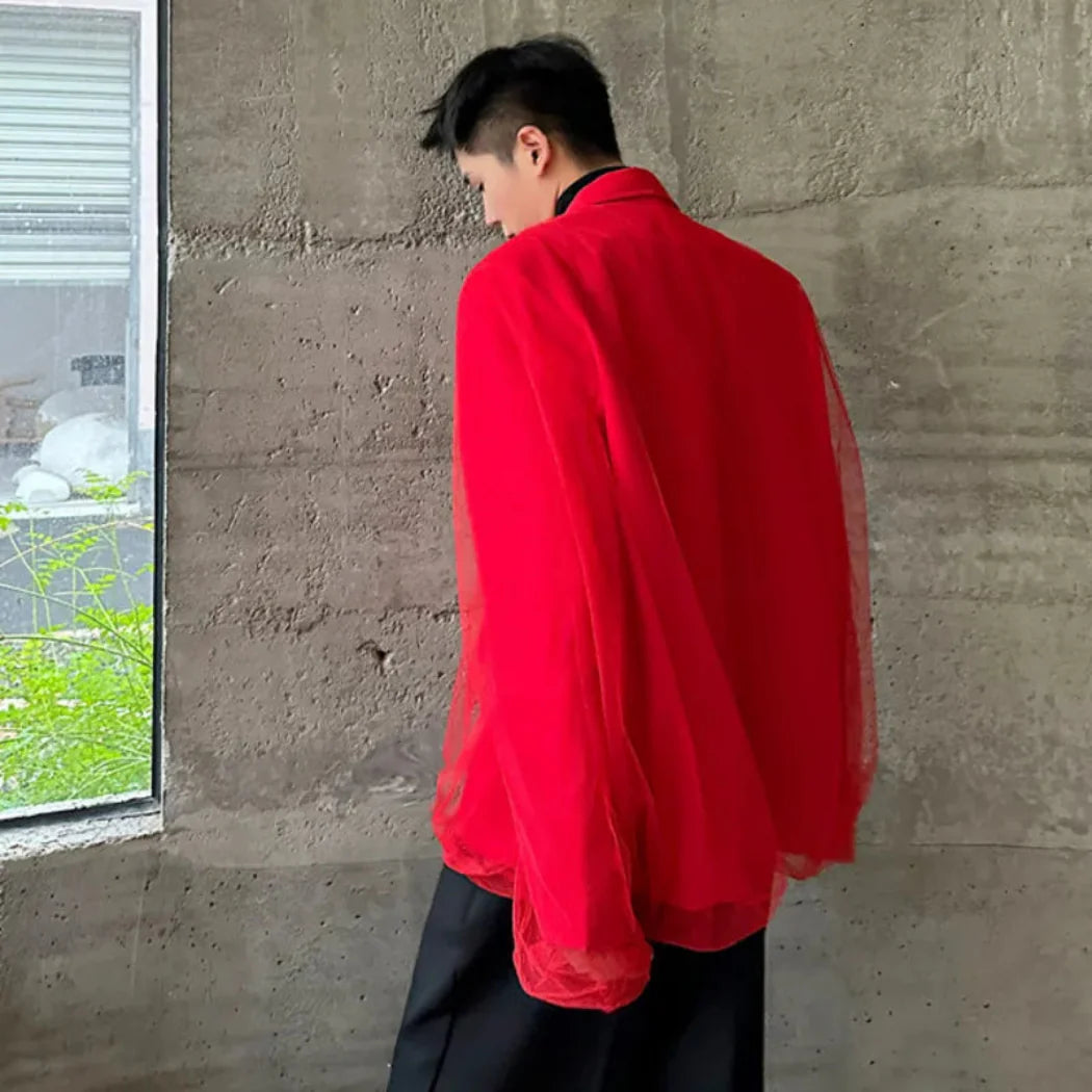 Men's Red Mesh Loose Fit Blazer