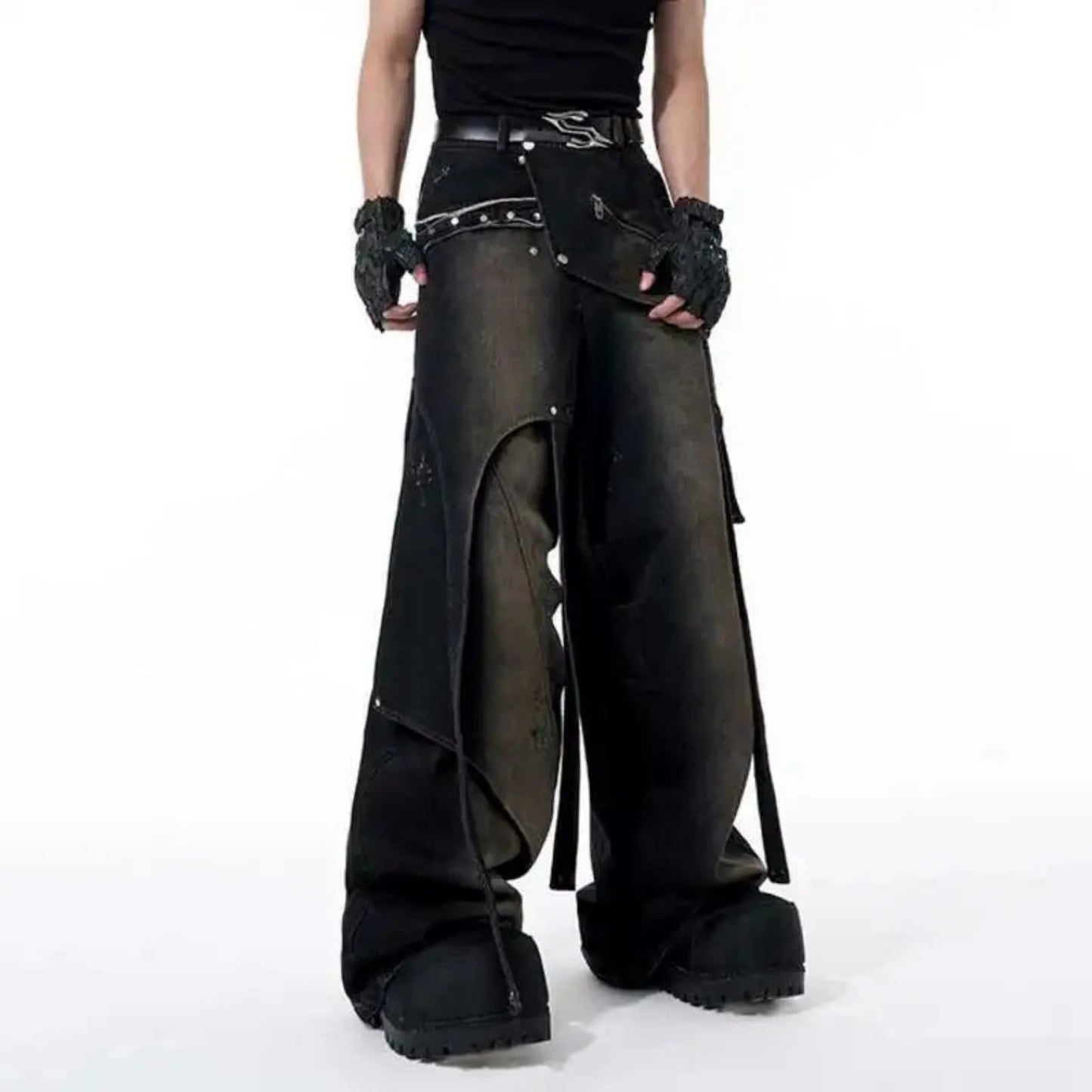 Men's Deconstructed Studded Jeans