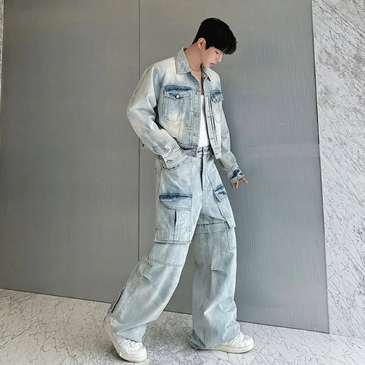 Men's 2 Piece Cargo Denim Convertible Jeans & Shorts Set
