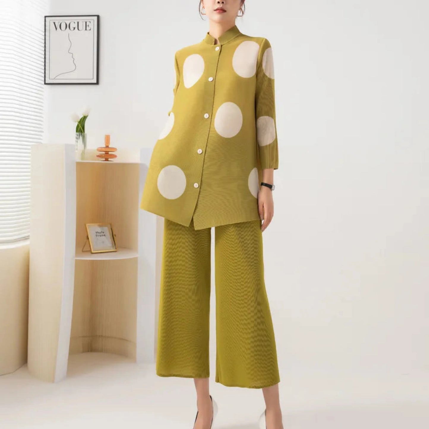 Japanese Pleated Polka Dot Pant Set