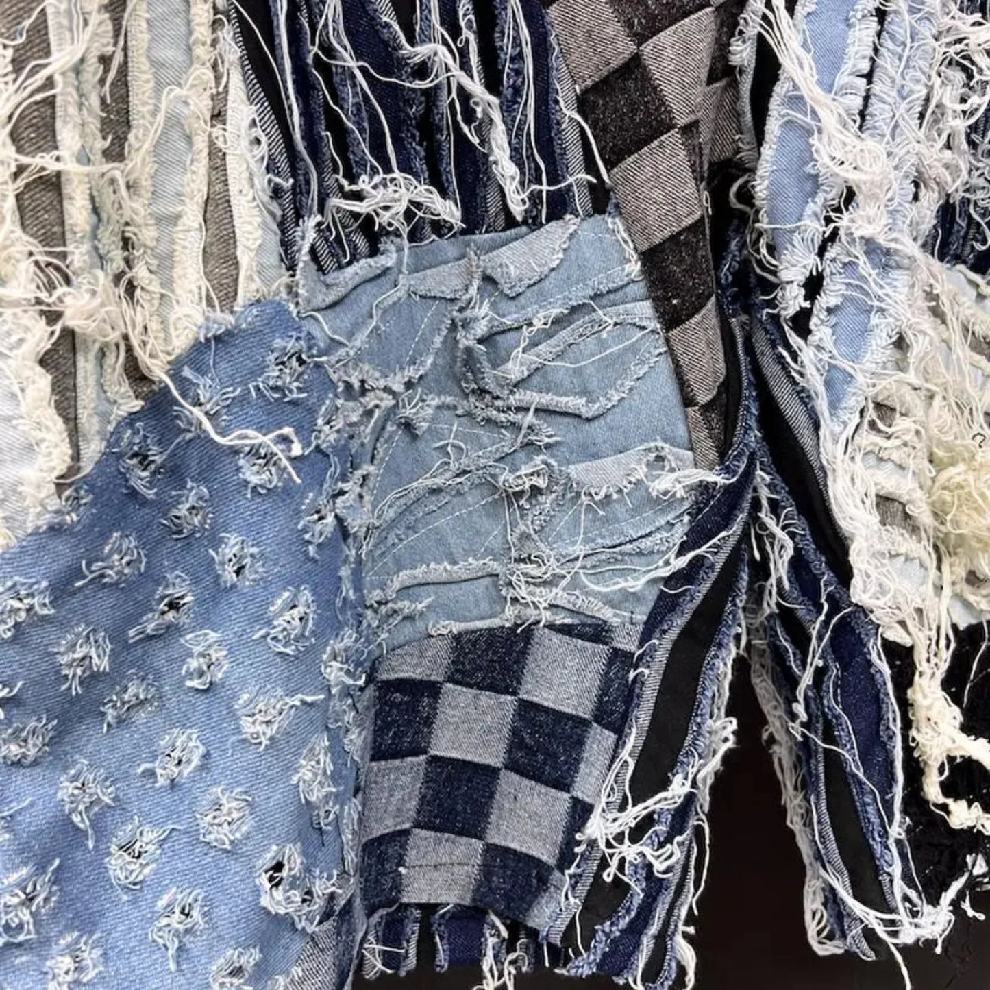 Men's Distressed Denim Patchwork Shorts