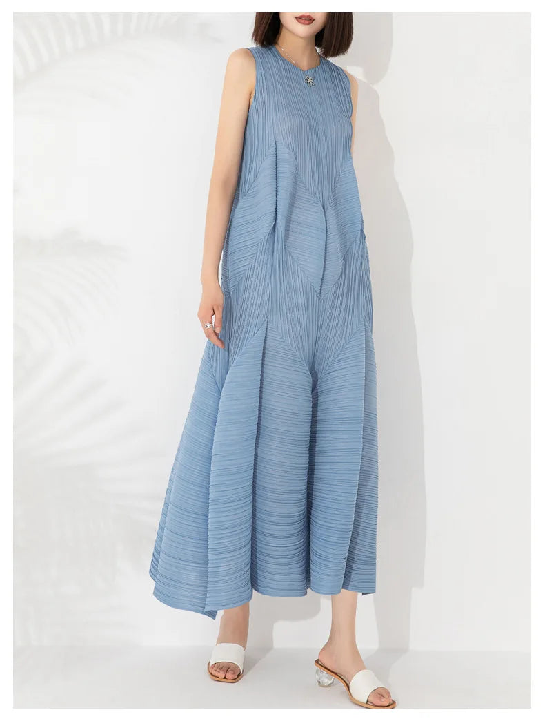 Japanese Pleated Midi Dress - Sleeveless
