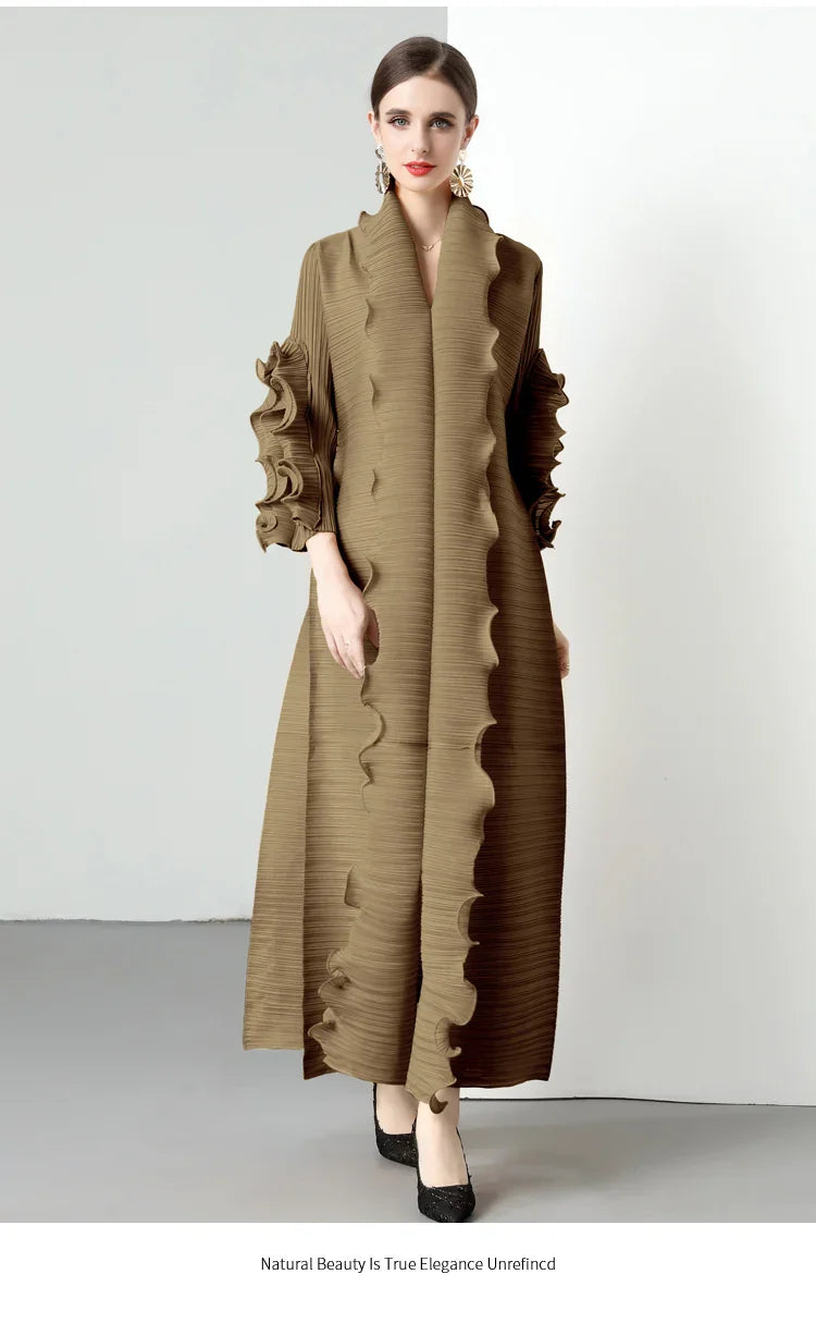 Women's Loose Fit Pleated Long Coat â€?Elegant Outerwear