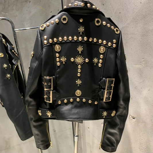 Luxe Studded Leather Biker Jacket