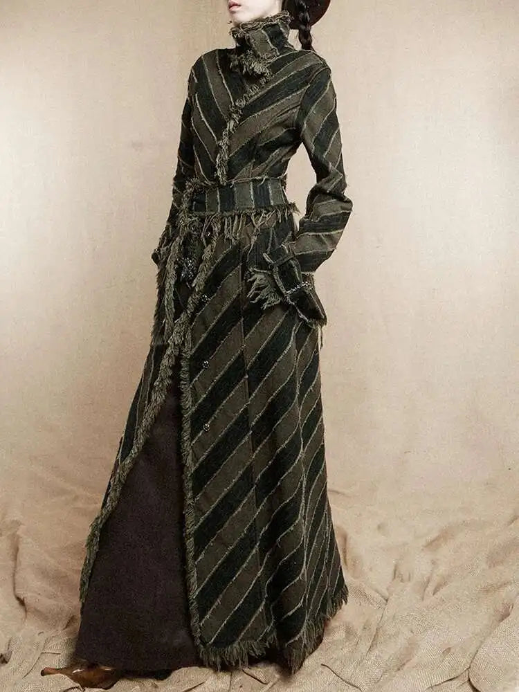 Striped Rustic Denim Trench Coat