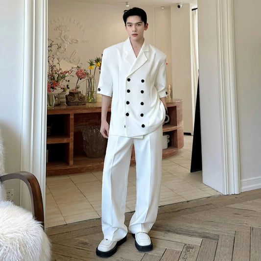 Men's Short Sleeve Blazer & Wide Leg Pant Set