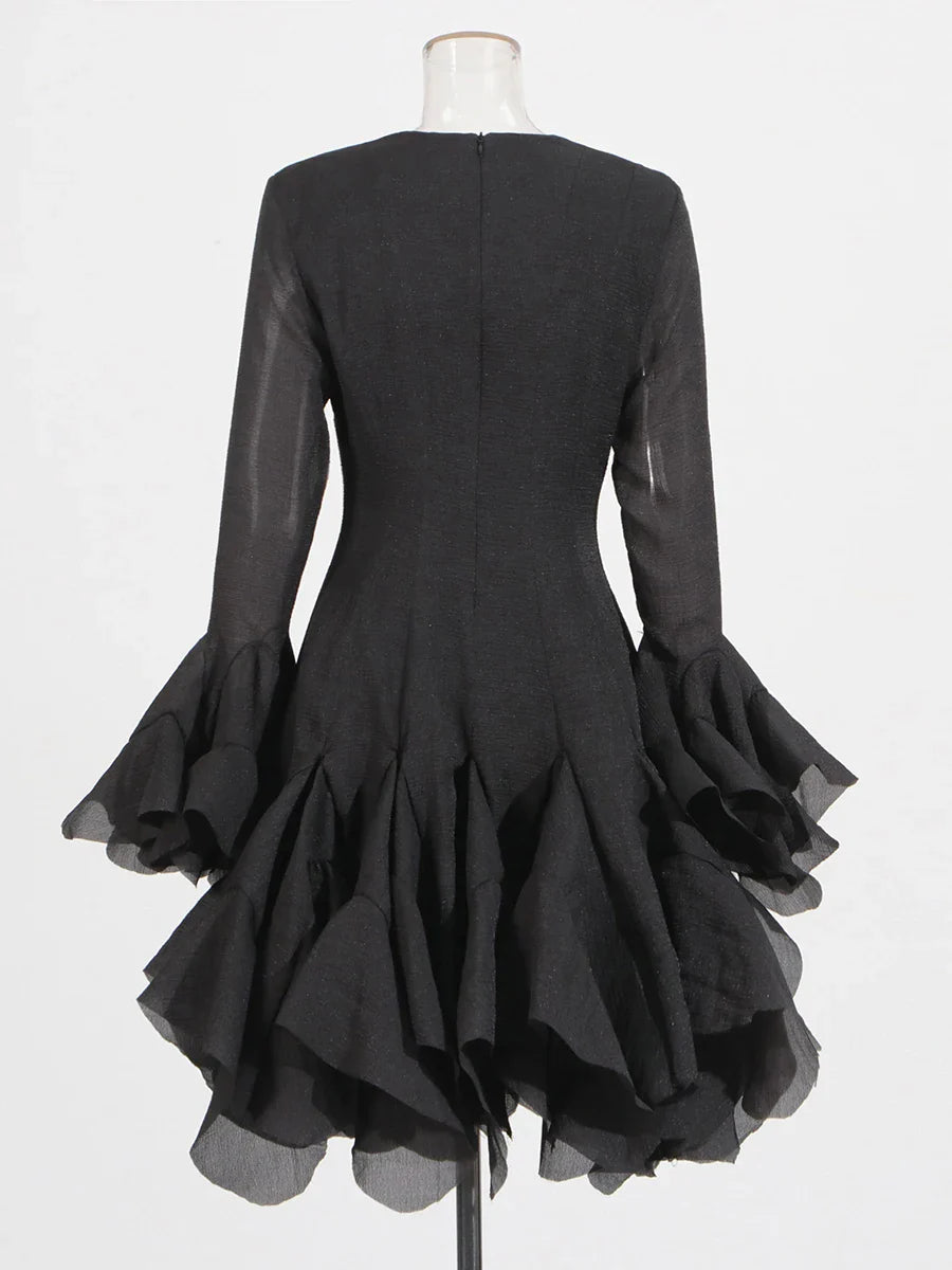Fitted Bell Sleeve Chiffon Mini Dress