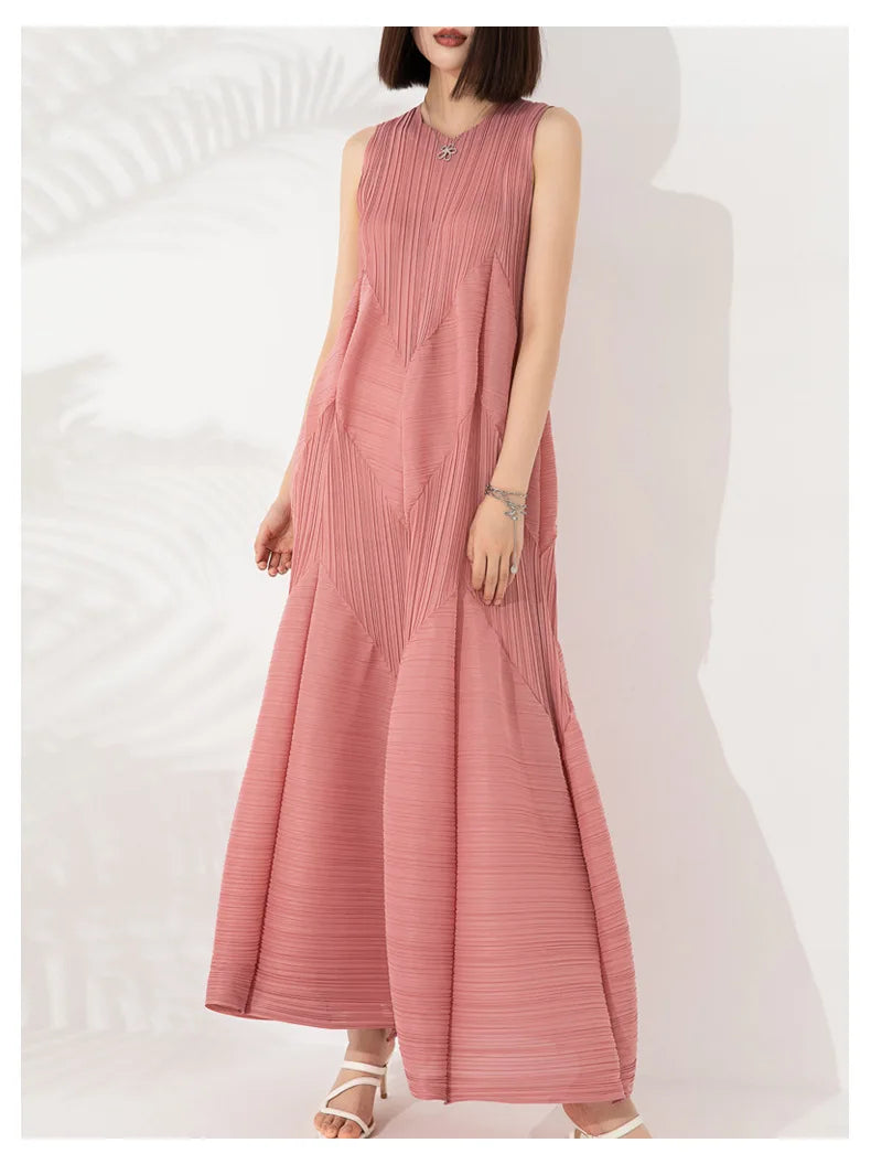 Japanese Pleated Midi Dress - Sleeveless