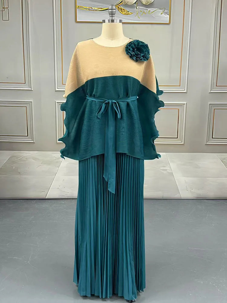 Luxury Pleated Top & Skirt Set
