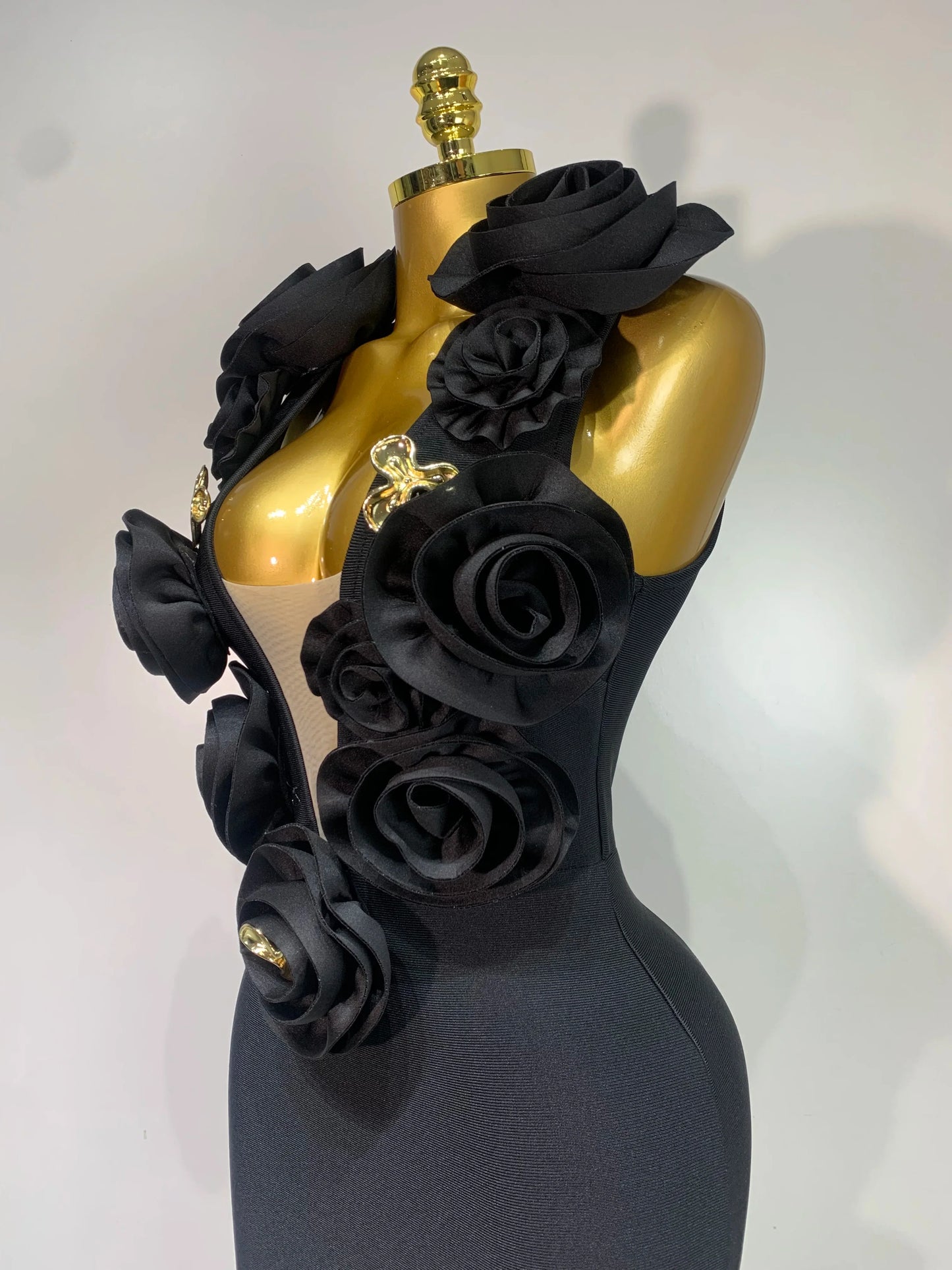 Black Floral Sleeveless Mermaid Dress