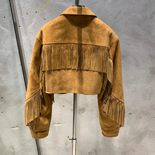 Luxury Leather & Suede Fringe Crop Jacket