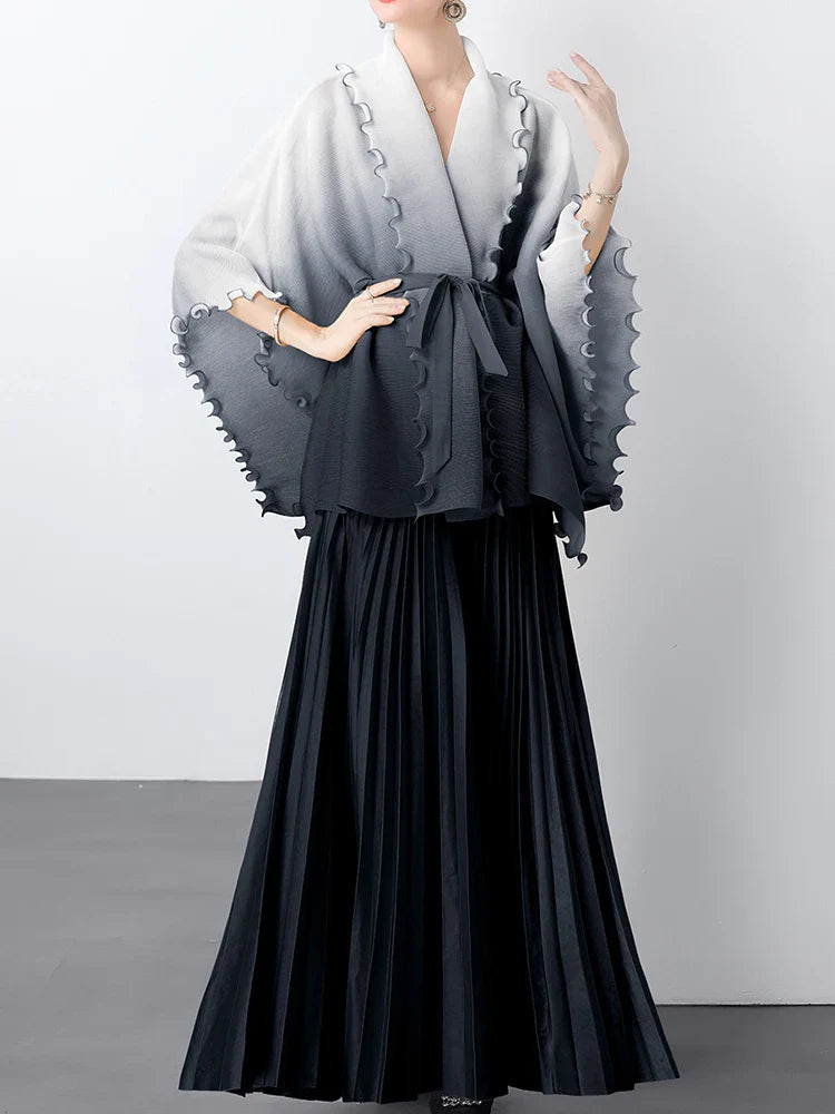 Plissé Pleated Long Skirt With Capelet Top