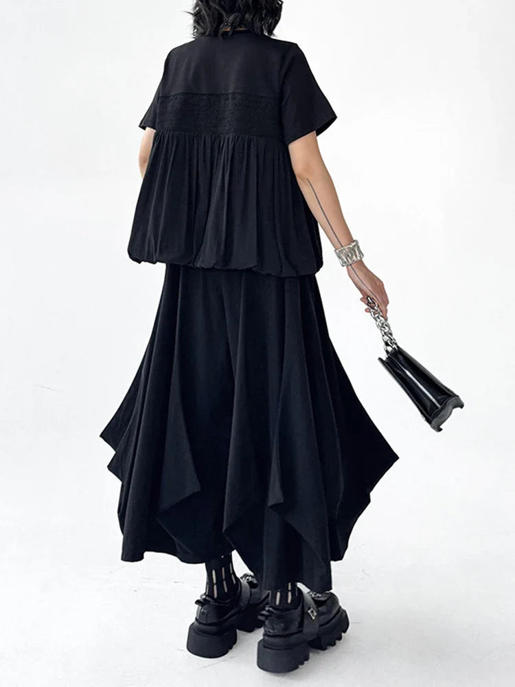 Black Dramatic Drape Pull-On Pants