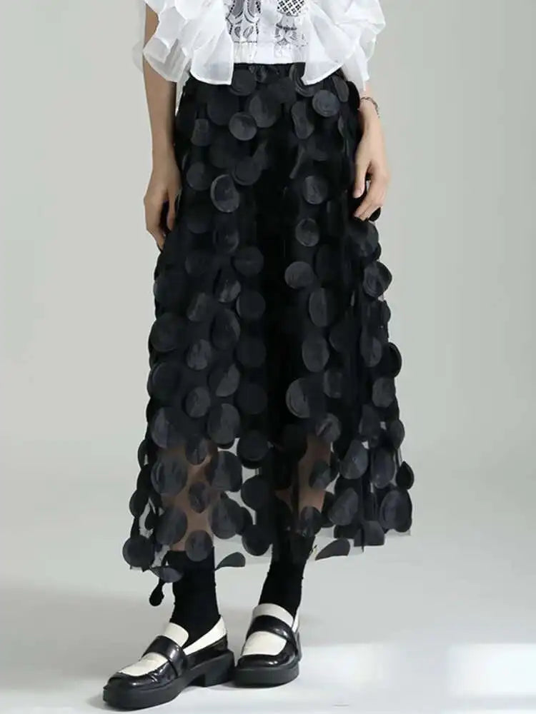 Black Circle Pull On Midi Skirt