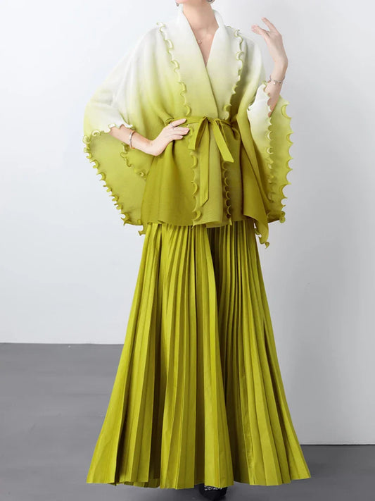 Plissé Pleated Long Skirt With Capelet Top