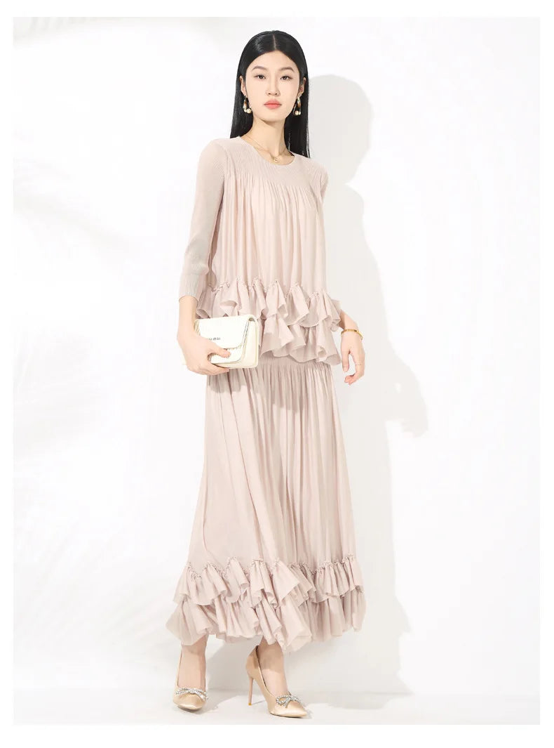 Luxury Ruffled Pleated Skirt 2-Piece Set
