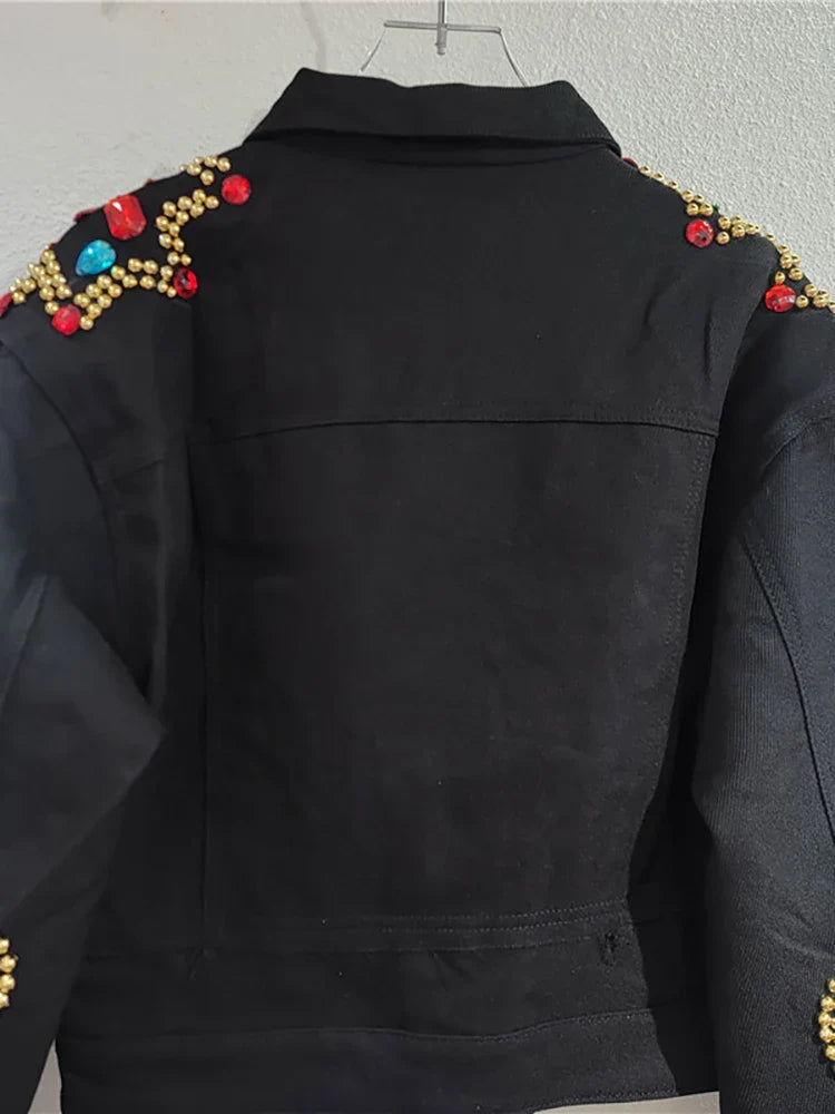 Black Bejewelled Denim Trucker Jacket