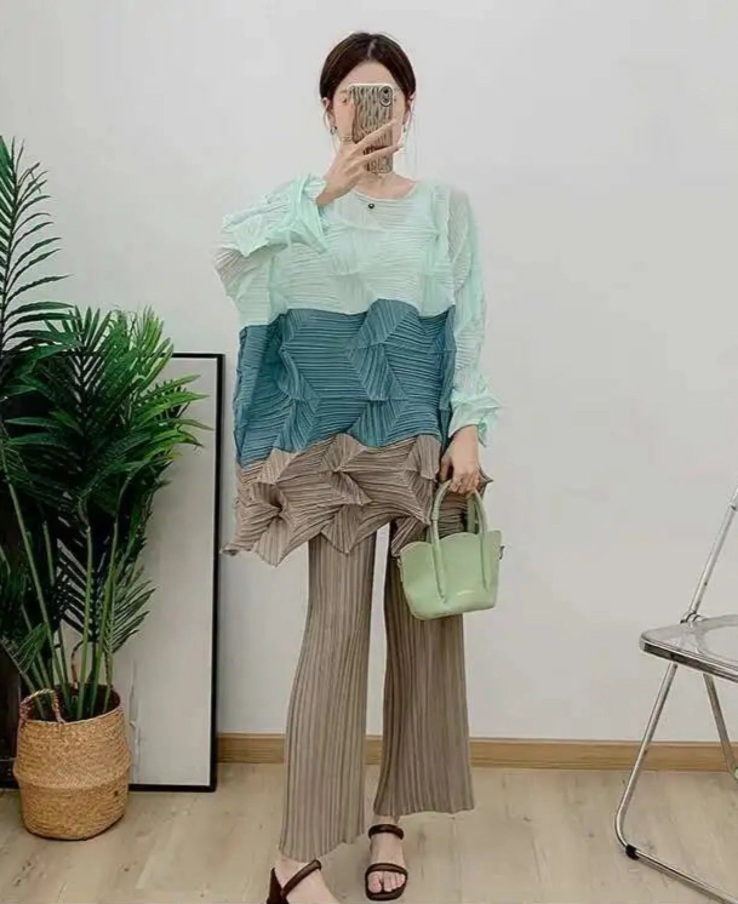 Luxury Origami Pleated Top & Trousers