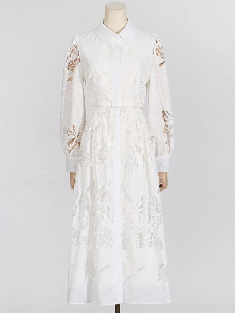 Fit & Flare Floral Lace Midi Dress