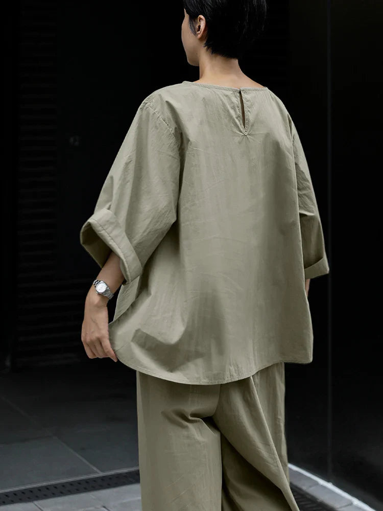 Japanese Cotton Top with Asymmetrical Ruching