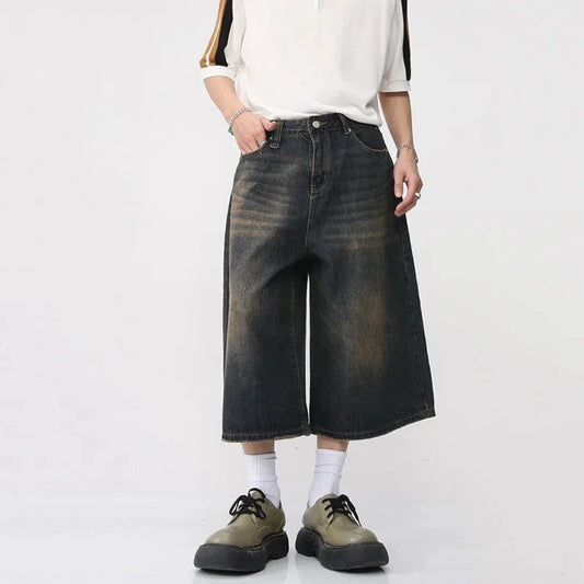 Men's Trendy Wide Leg Denim Long Shorts