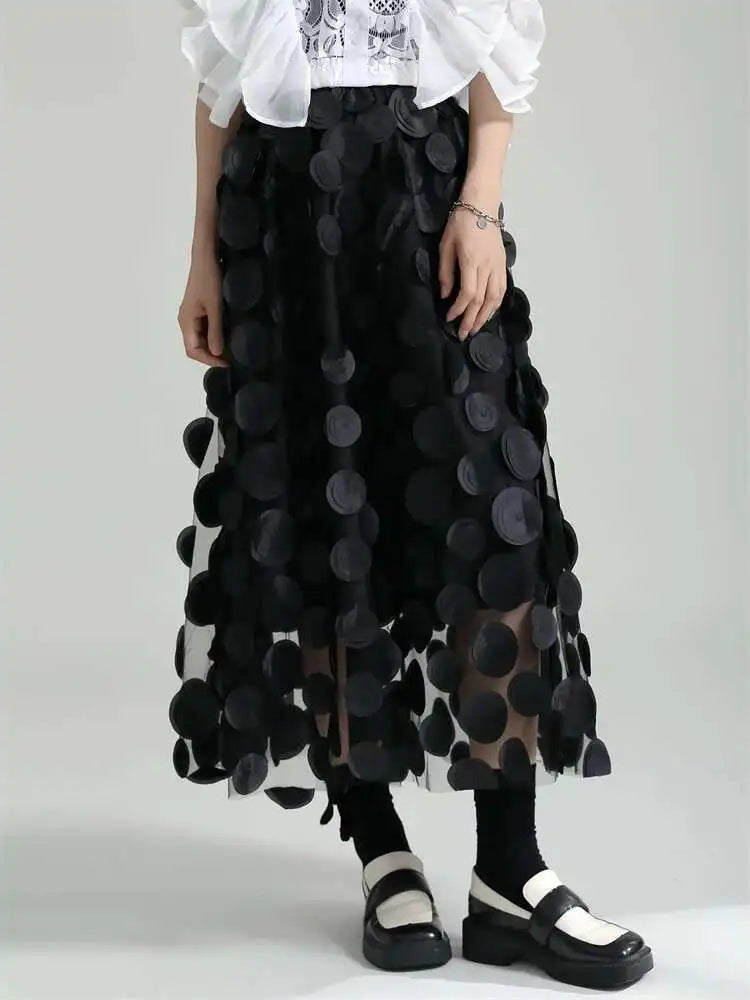 Black Circle Pull On Midi Skirt