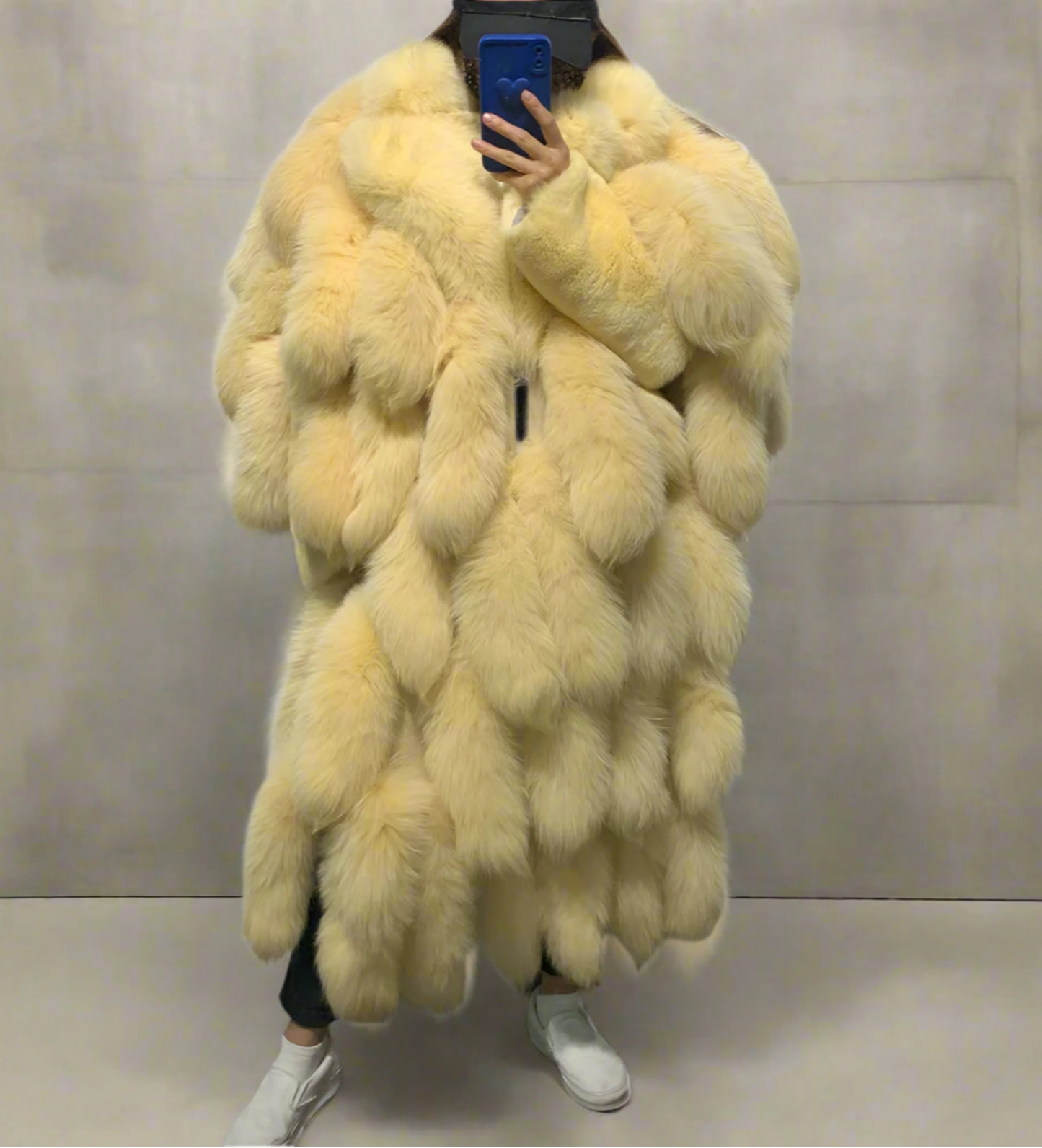 Genuine Fox Fur Tail Long Coat